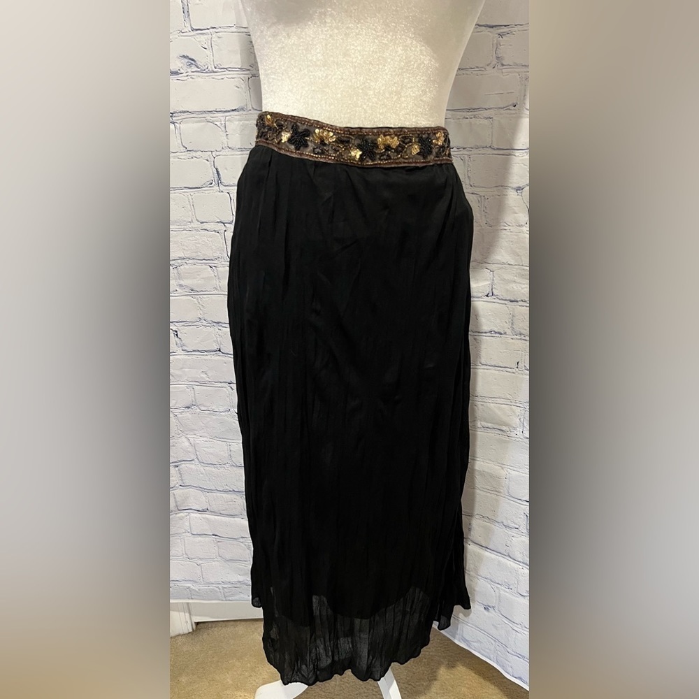 Worthington Long Maxi Classy Skirt ~ Sz S ~ Stretch ~ Black ~ beaded waist.